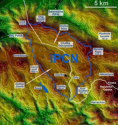 mapa Izerskiego Parku Ciemnego Nieba