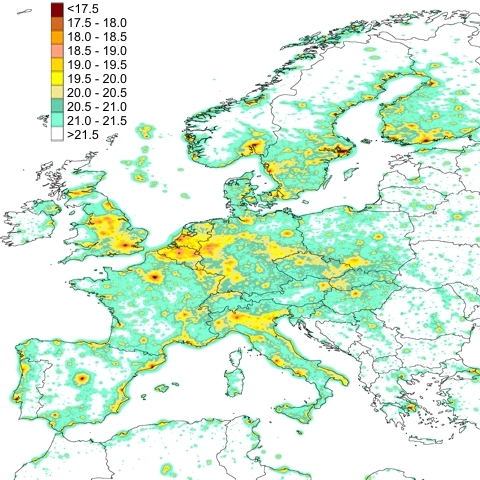 mapa całkowitej jasności nieba - Europa